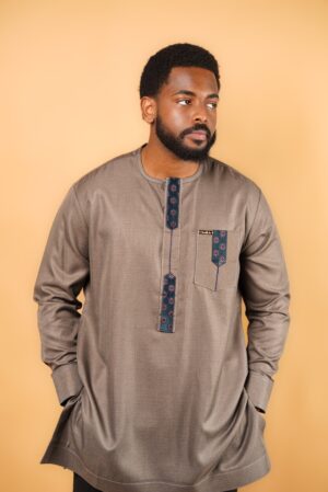 Taupe Brown 2-Piece Set with Subtle Floral Motifs