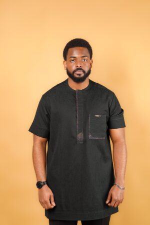 Dark Grey Blue Jacquard Kaftan