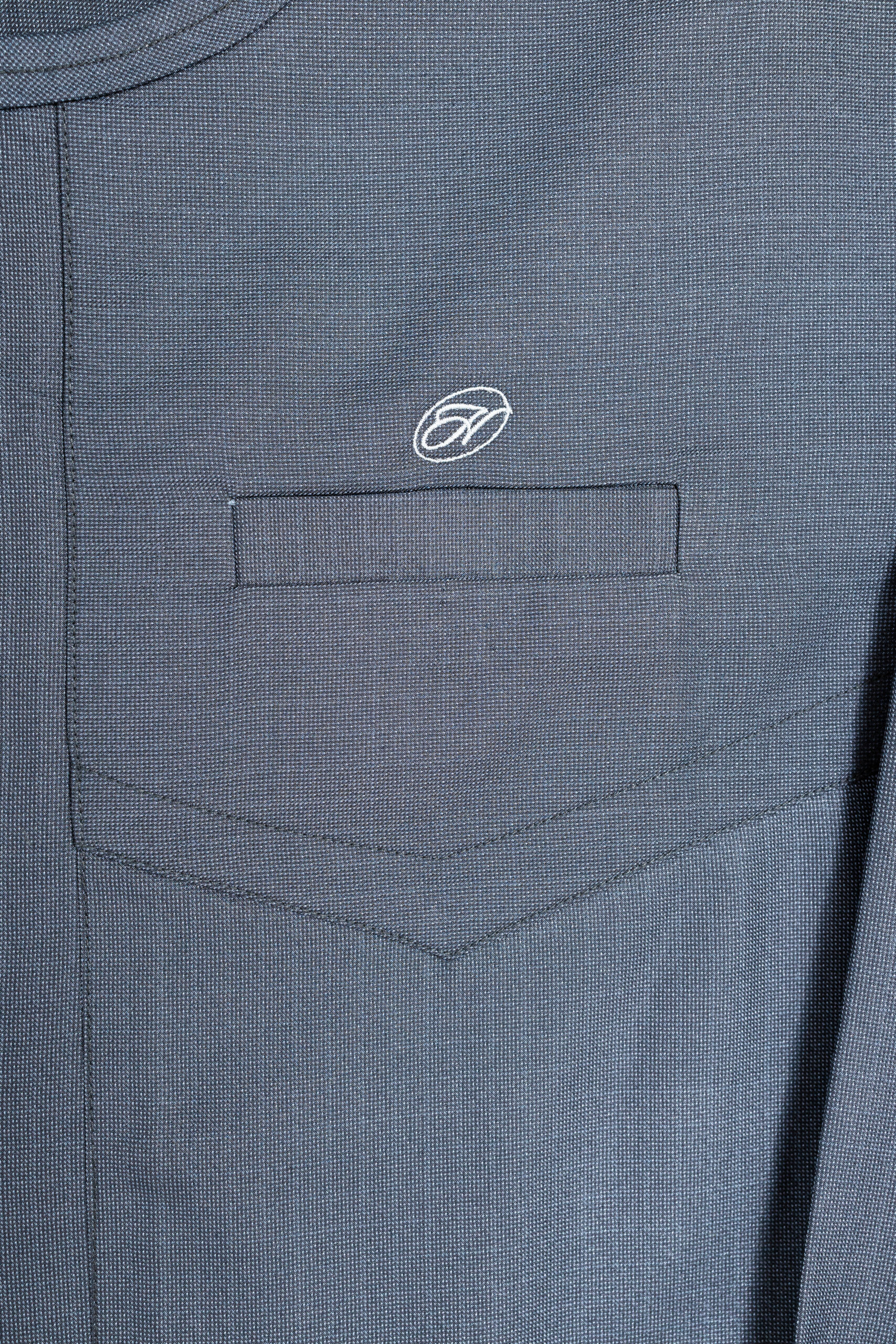 Textured Blue 2-Piece Set with Embroidery and Symmetrical Details