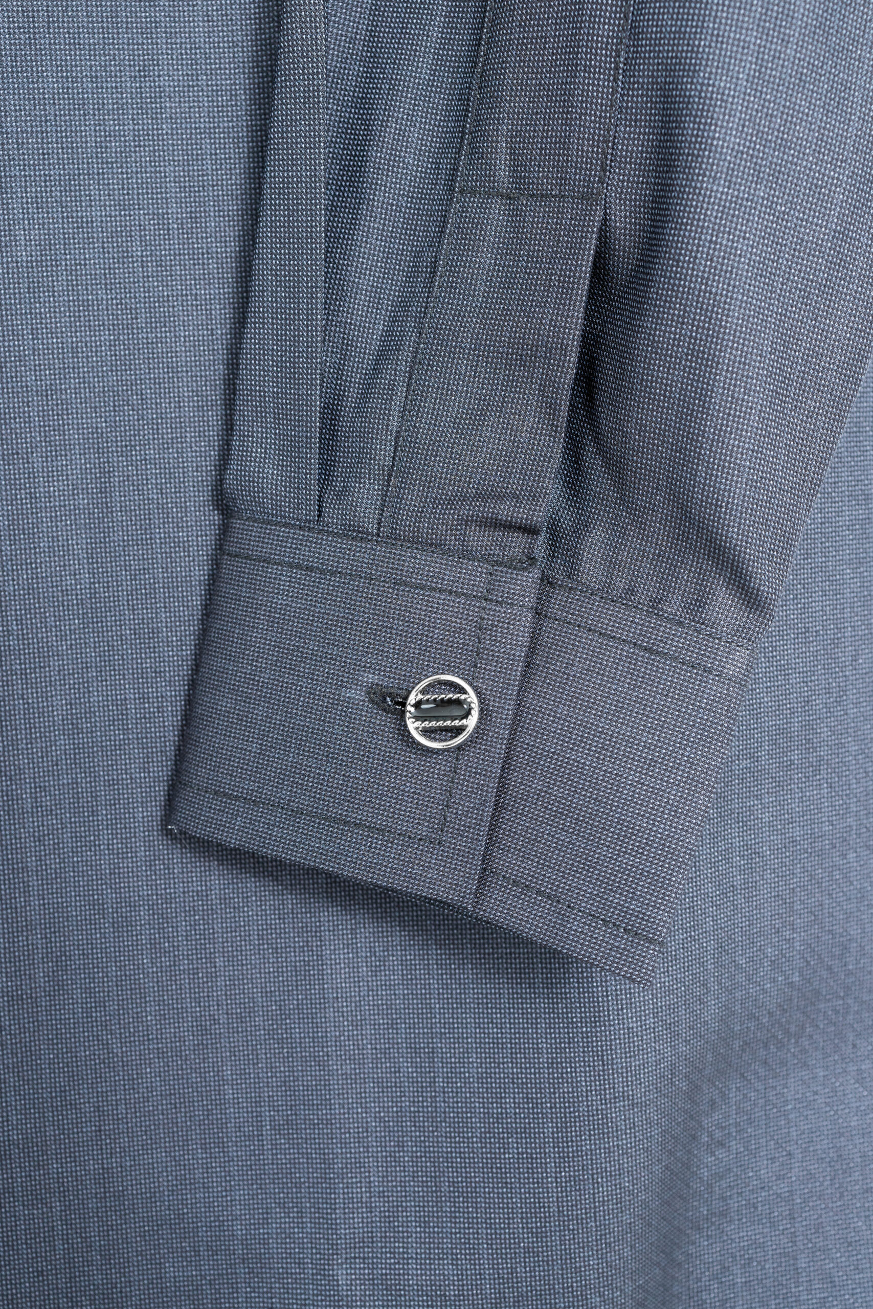 Textured Blue 2-Piece Set with Embroidery and Symmetrical Details