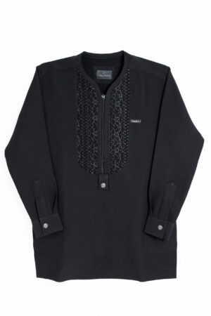 Black 2-Piece Set with Floral Embroidery and Zipper Closure