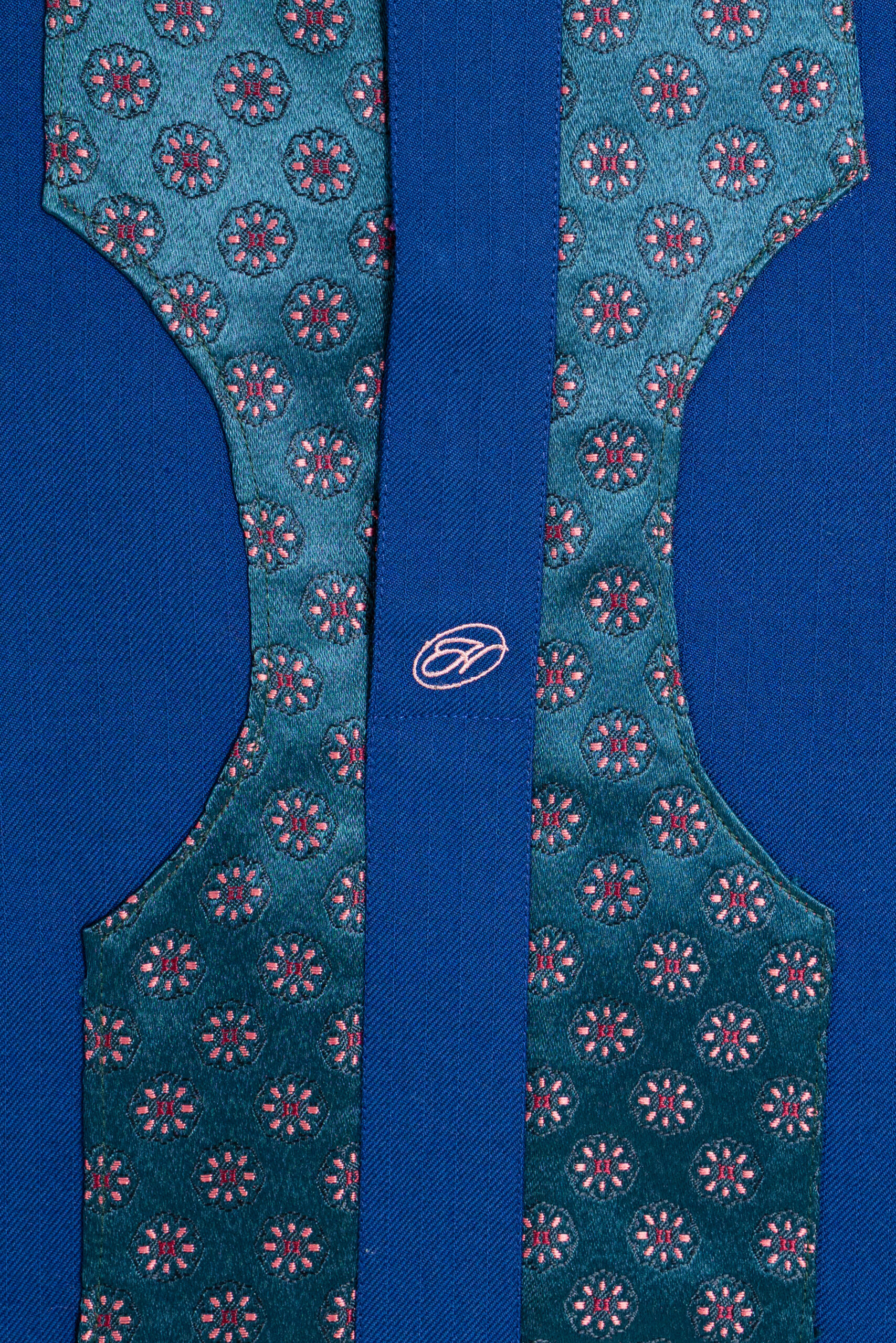 Imperial Blue Kaftan with Embroidered Plastron and Floral Lining