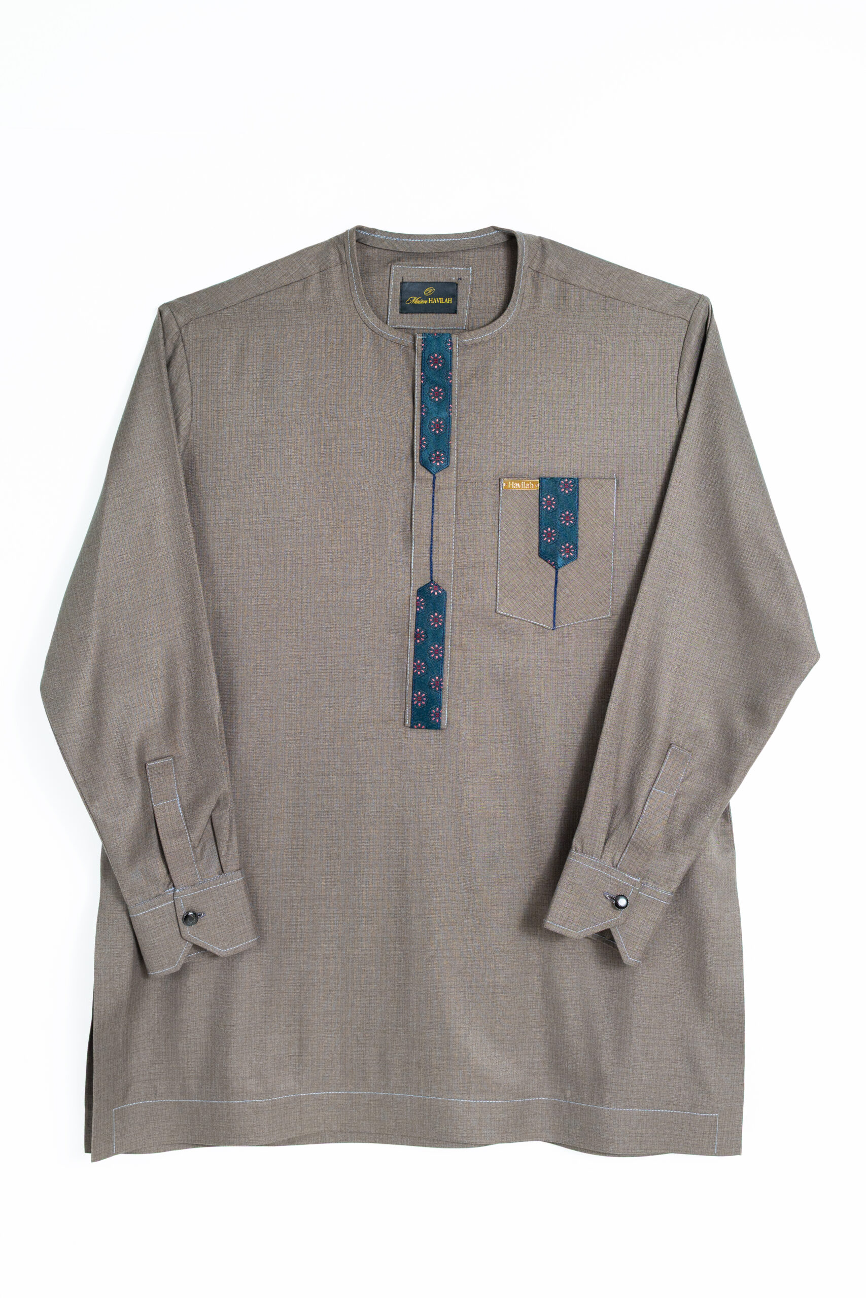 Taupe Brown 2-Piece Set with Subtle Floral Motifs