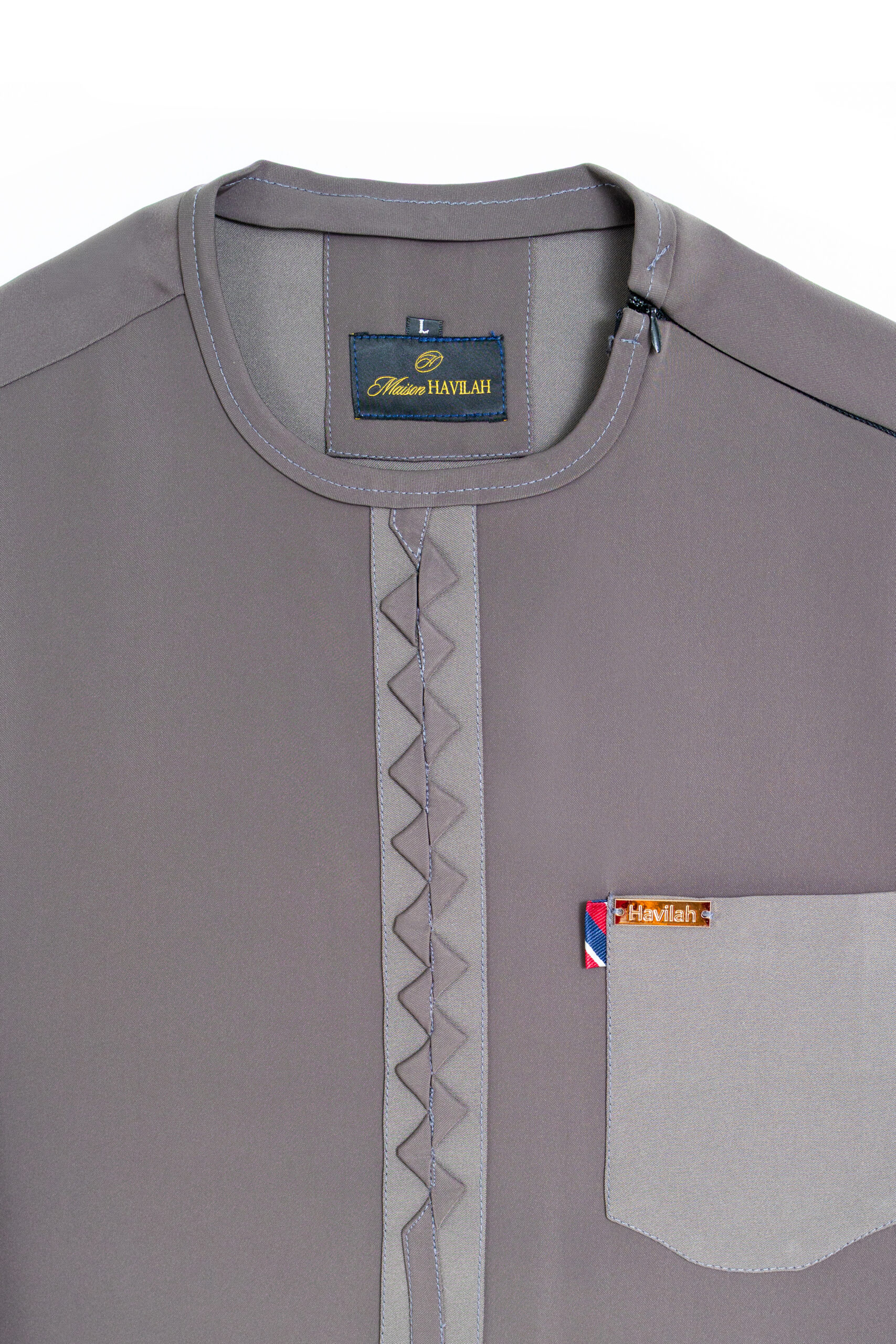 Storm Grey Kaftan with Satin-Finish Geometric Detailing