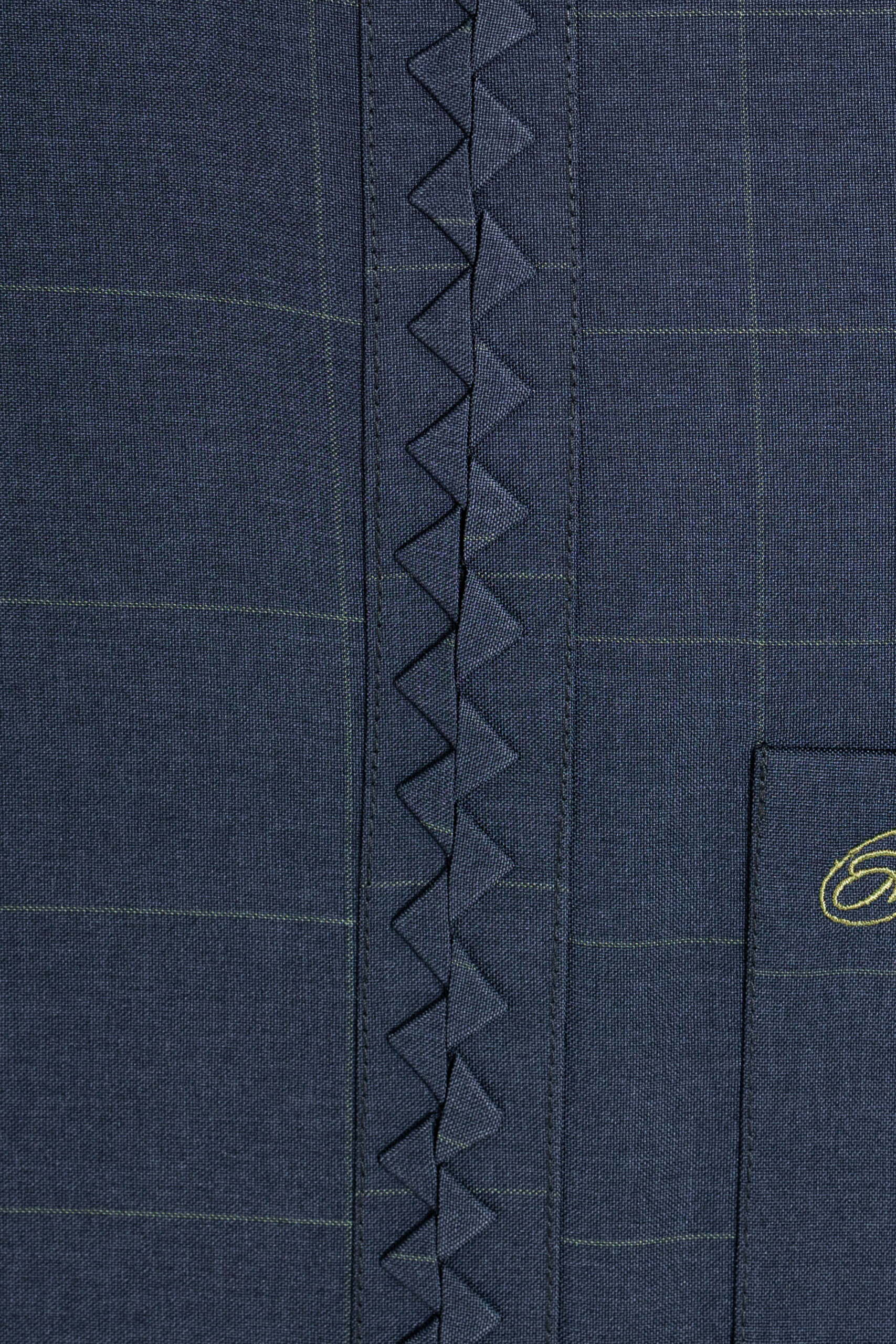 Midnight Blue Kaftan with Check Pattern and Zigzag Detail