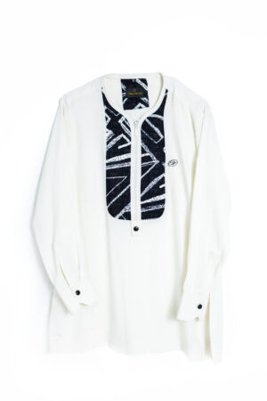 Off-White Kaftan with Graphic Zipped Placket (Light and Supple Fabric)