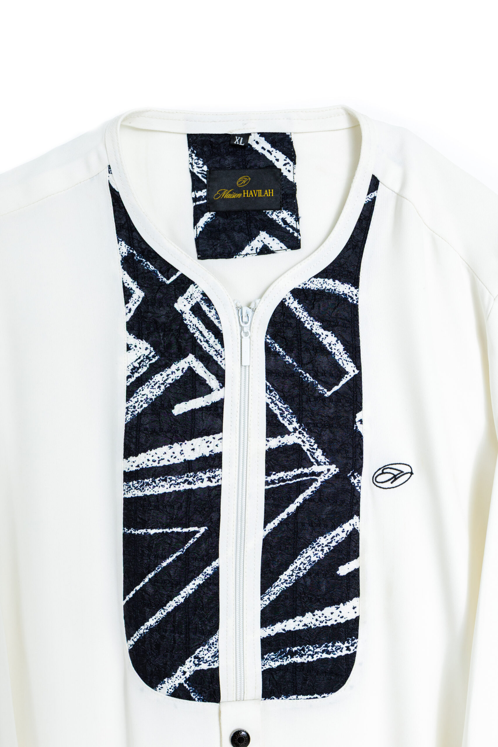 Off-White Kaftan with Graphic Zipped Placket (Light and Supple Fabric)