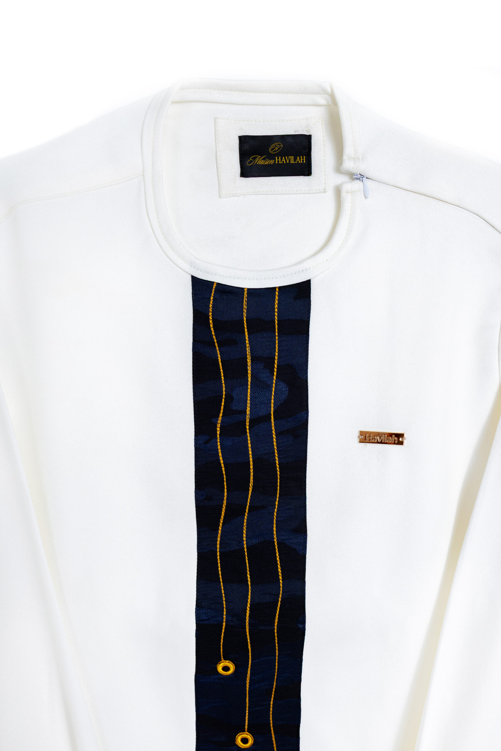 Ivory Kaftan with Embroidered Navy Panel (2-Piece Set)