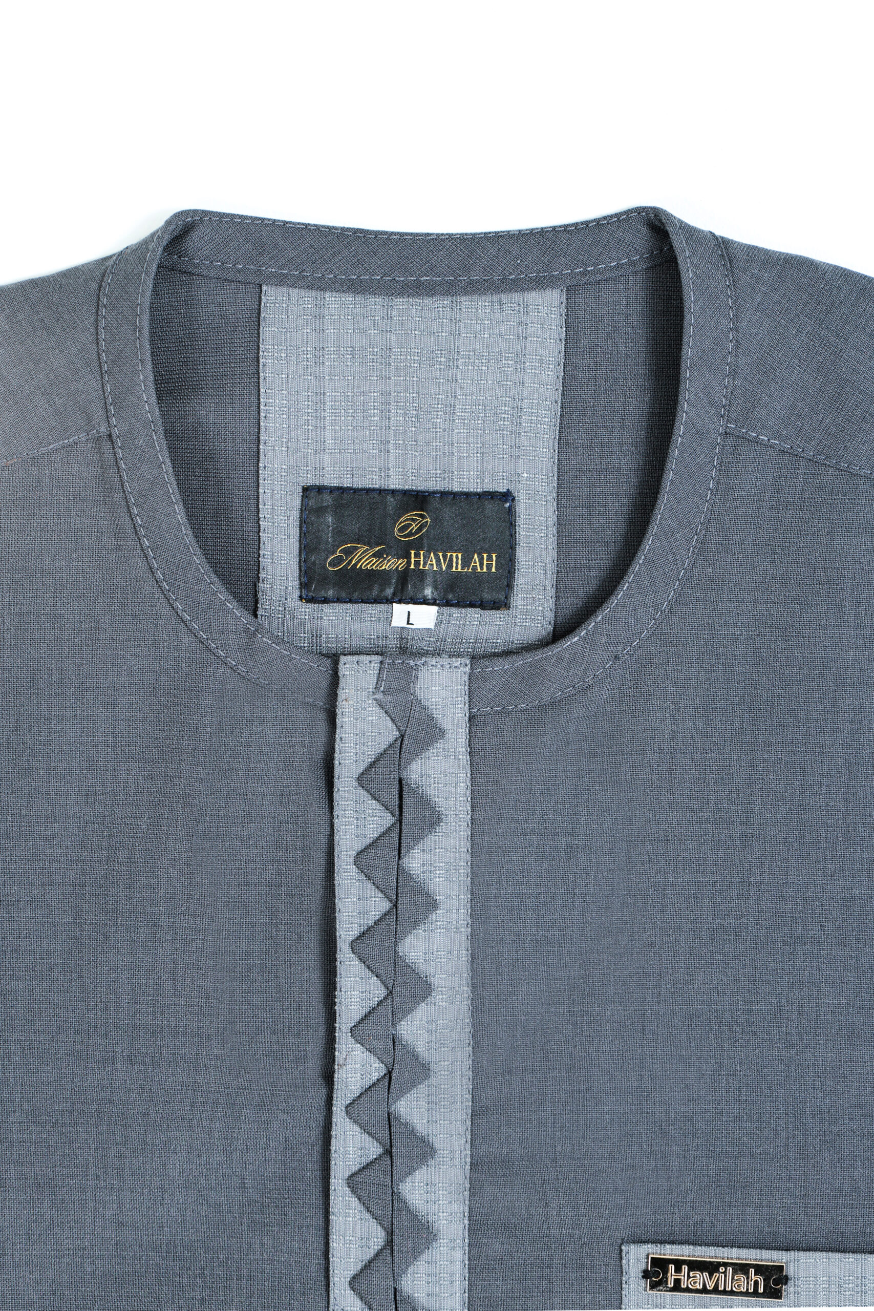 Storm Blue Kaftan with Satin-Finish Geometric Detailing