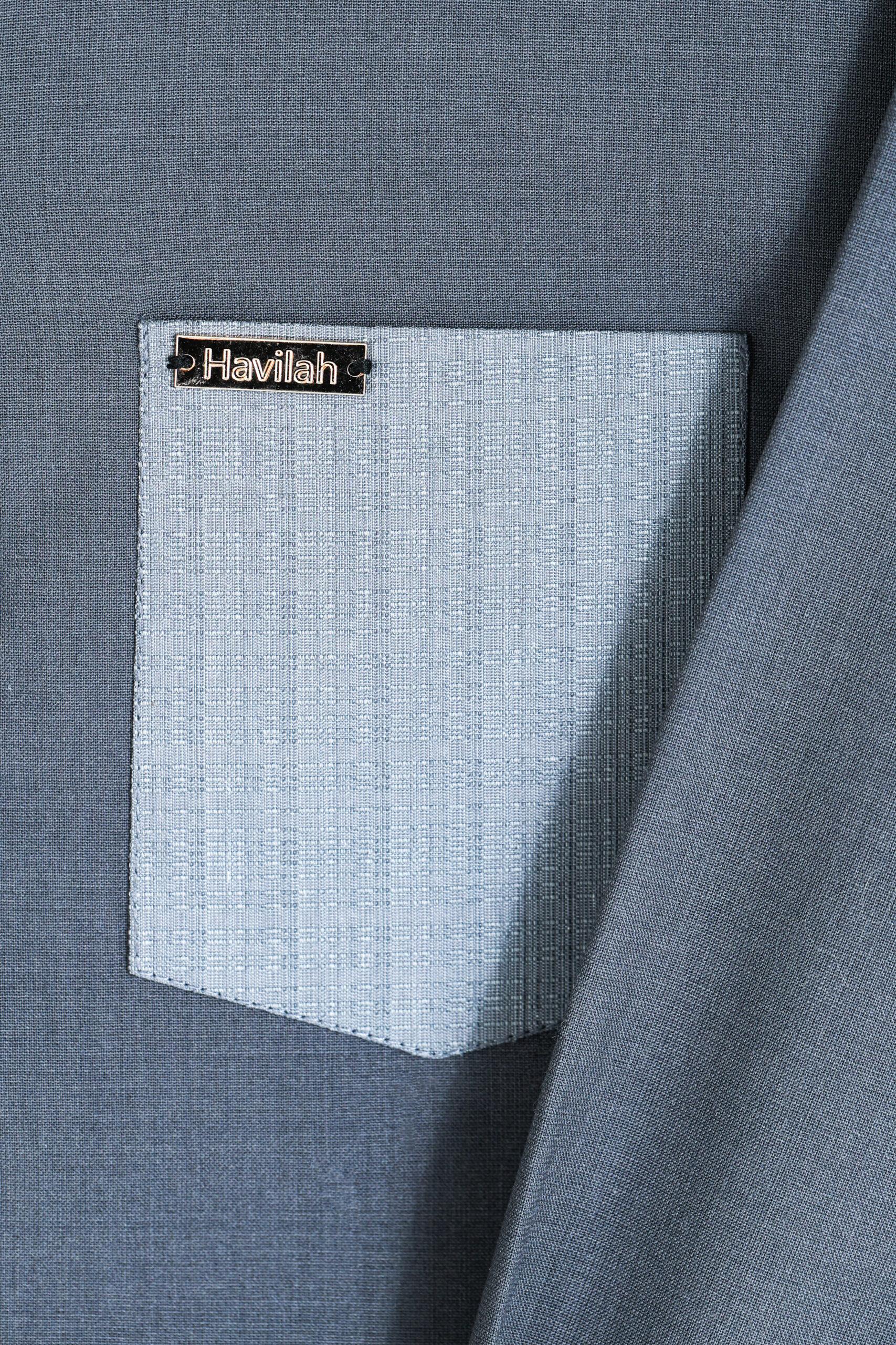 Storm Blue Kaftan with Satin-Finish Geometric Detailing