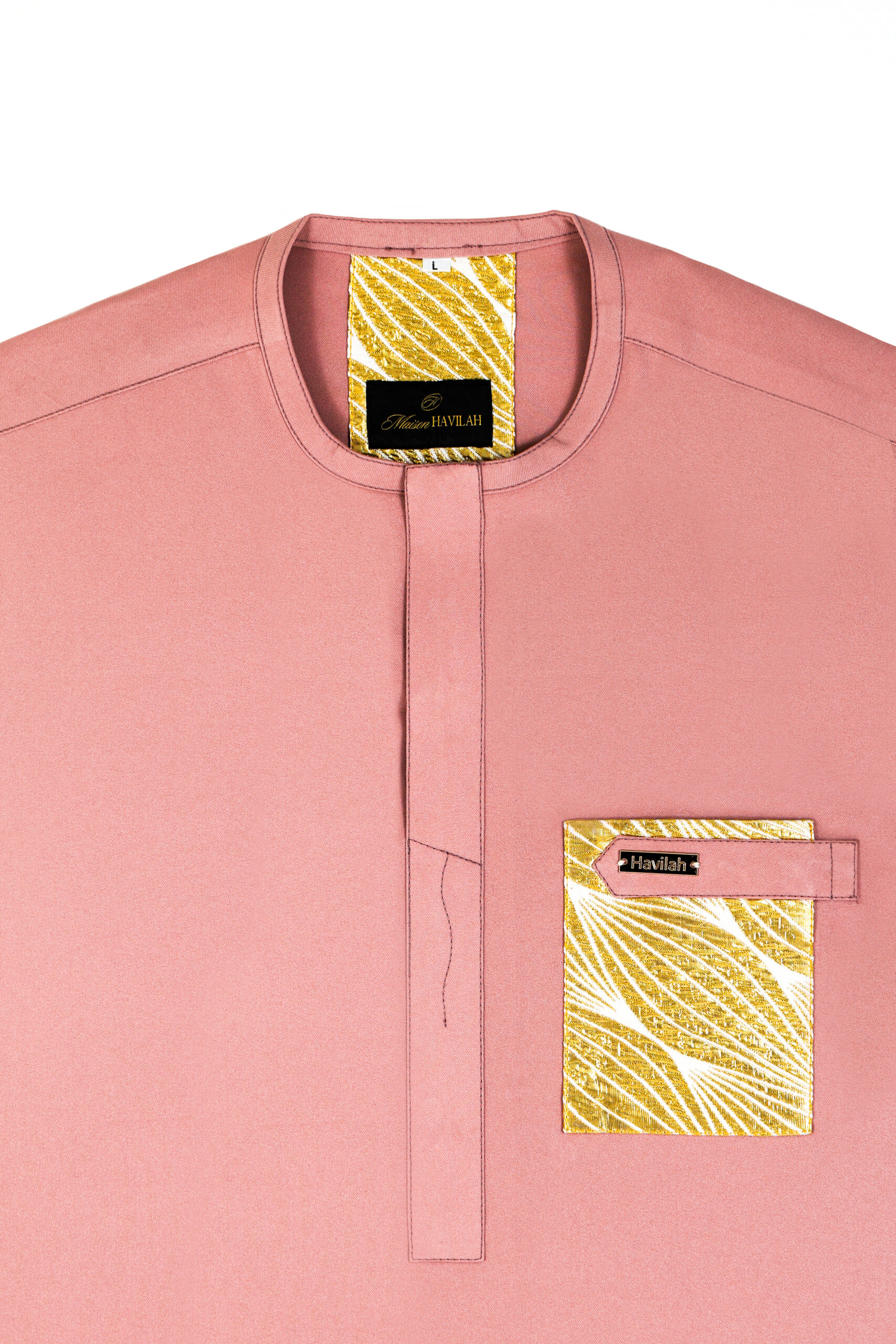 Terracotta Pastel Red Kaftan with Floral Gold Pocket