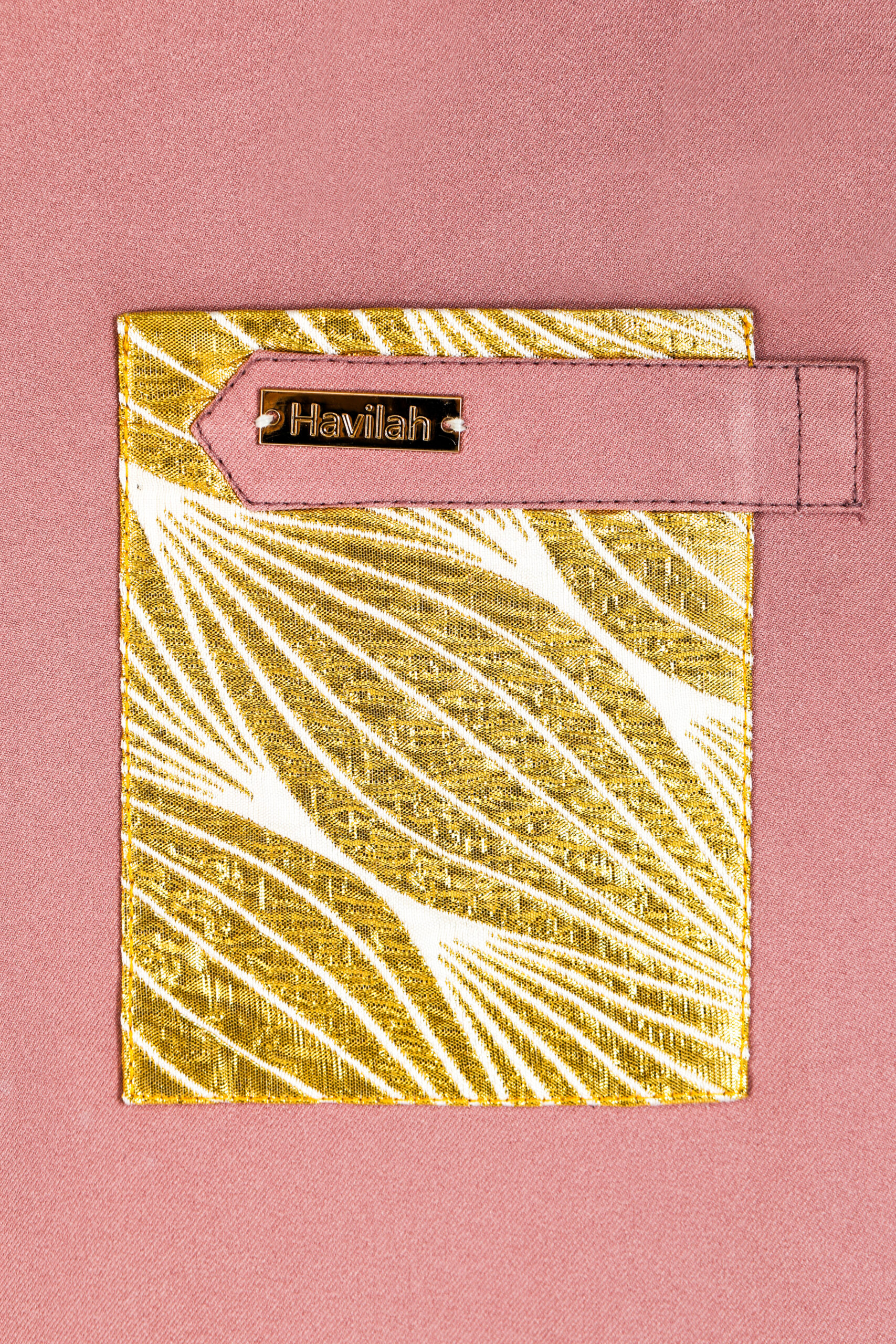 Terracotta Pastel Red Kaftan with Floral Gold Pocket