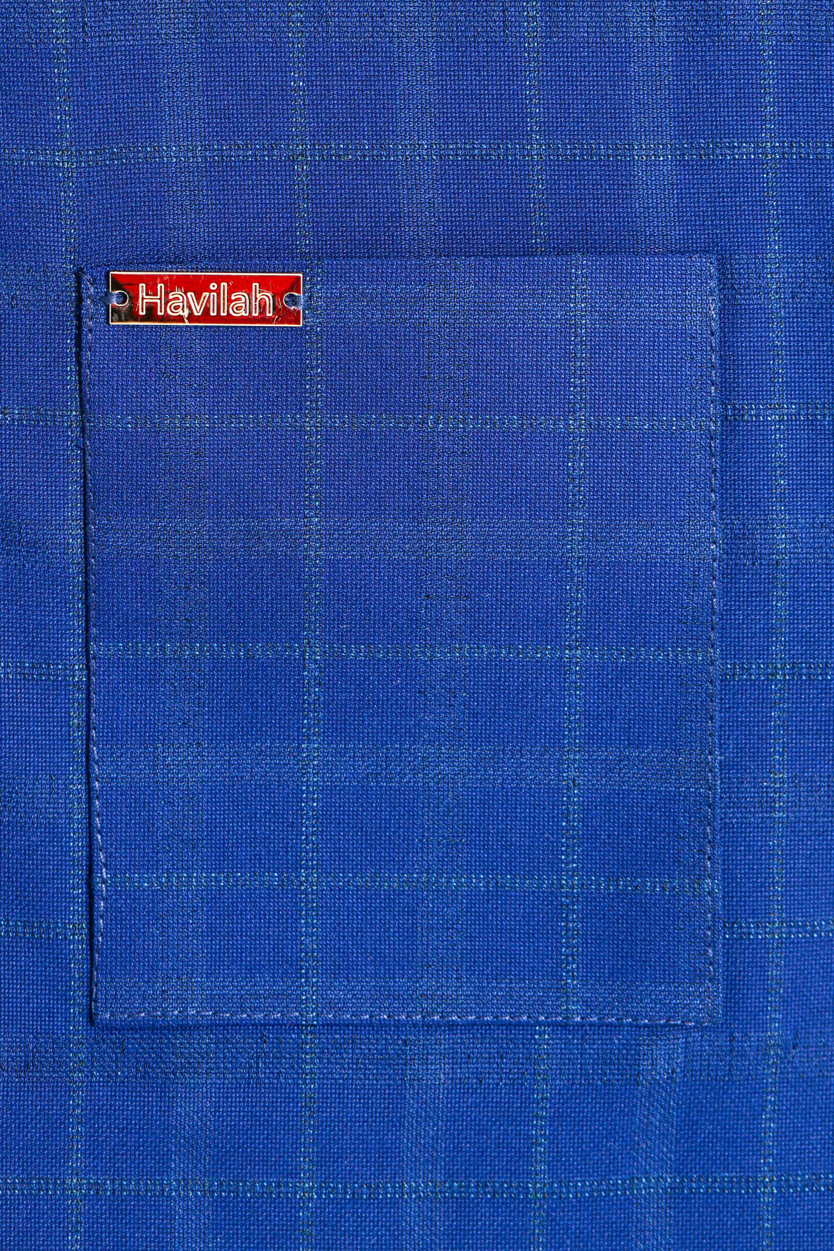 Light Blue Kaftan with Check Pattern and Zigzag Detail