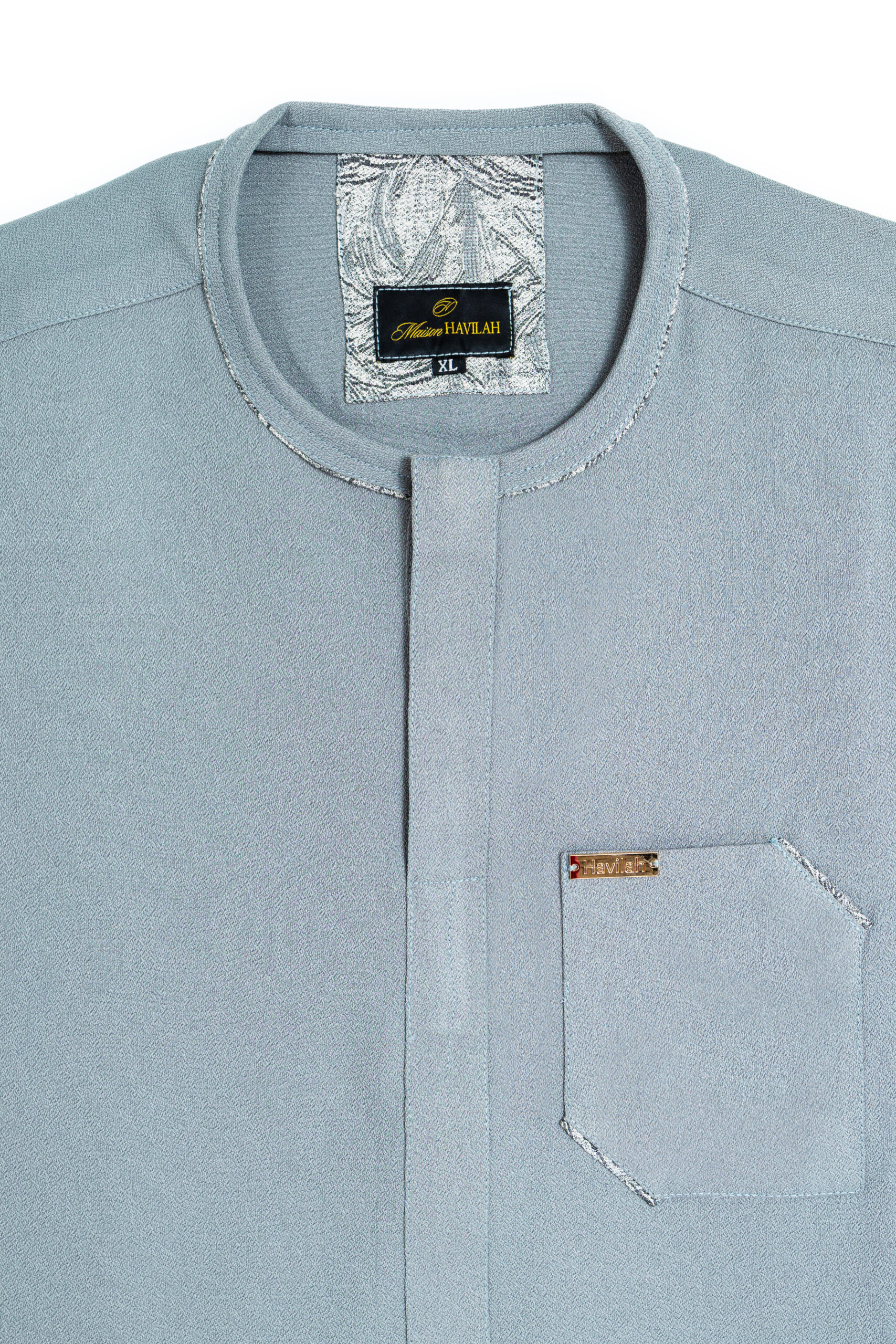 Pale Sage Green Kaftan with Geometric Finishes