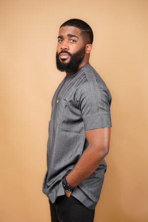 Anthracite Grey Kaftan with Subtle Stripes