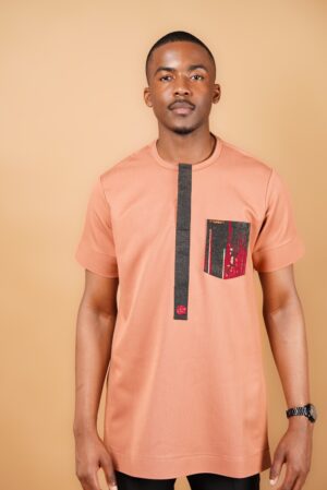 Mandarin Kaftan with Artistic Details and Contrasting Pocket