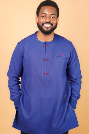 Bright Blue Kaftan with Contrasting Buttons