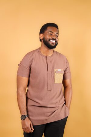 Terracotta Brown Kaftan with Floral Gold Pocket
