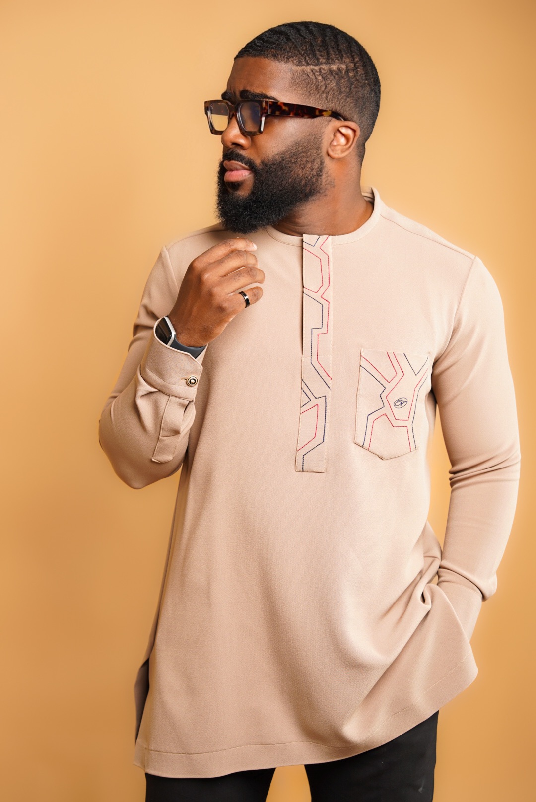 Sand Beige Kaftan with Graphic Details