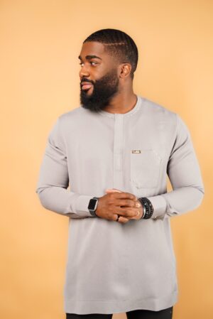 Pale Sage Green Kaftan with Geometric Finishes