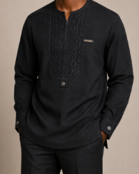 Black Embroidered Two-Piece Kaftan