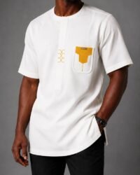 Pure White Kaftan with Saffron Contrast
